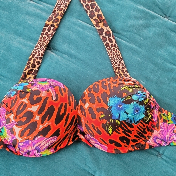 Victorias Secret Bombshell floral/leopard swim TOP - Picture 1 of 8